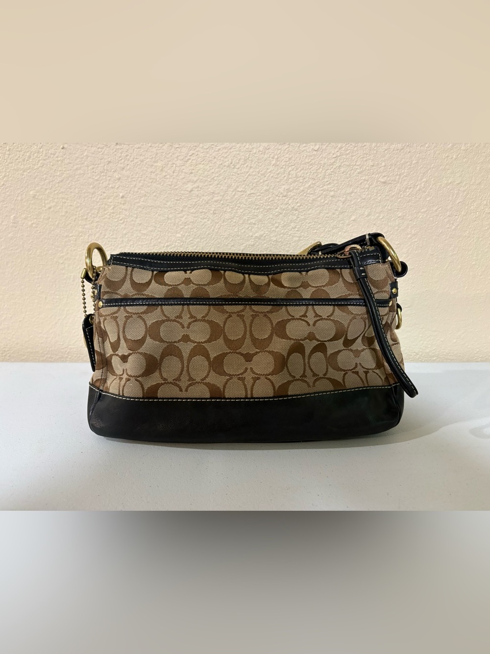 Coach 65th Legacy Signature Shoulder Bag, Black Trim, Stripe Lining F06K - 10339 - Picture 8 of 11